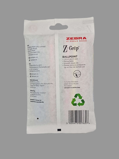 Zebra Z Grip ballpoint pen packaging on a white background