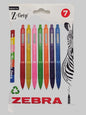 Pack of Zebra pens with colorful barrels on a white background
