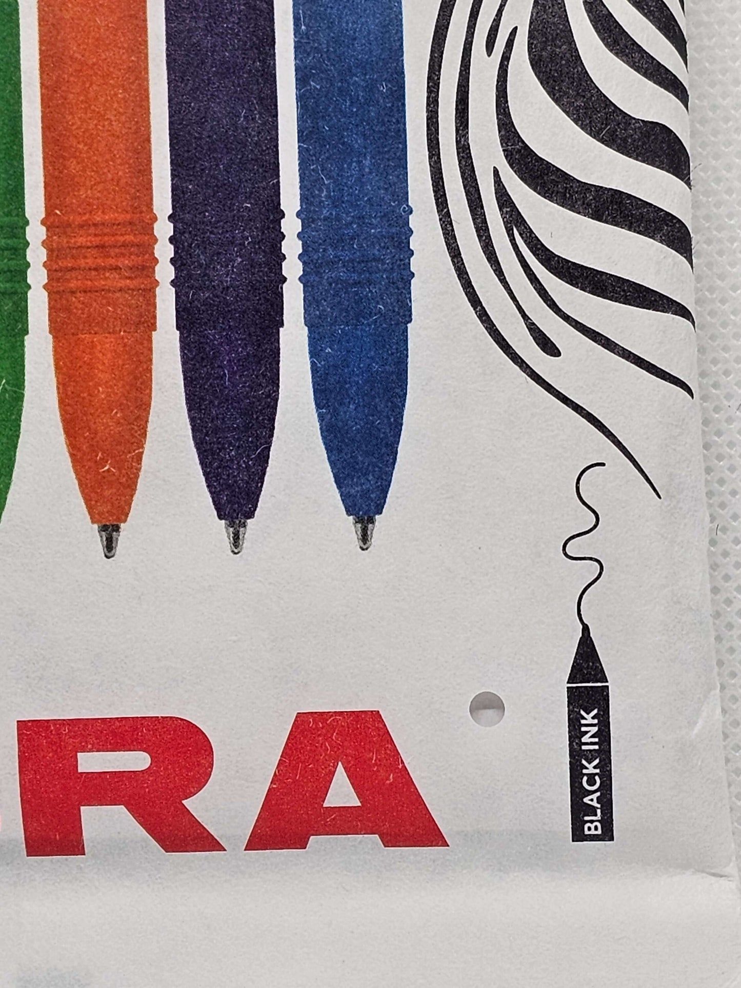 Packaging of pens with visible branding on a white background