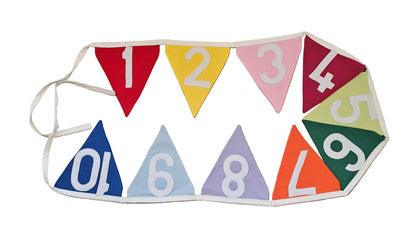 Colorful number banner on a wooden surface