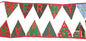 Decorative Christmas banner with triangular flags on a wooden surface