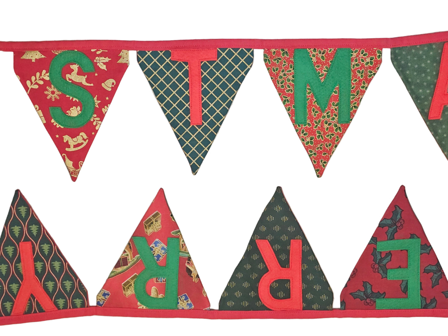 Decorative Christmas banner with patterned letters on a wooden background