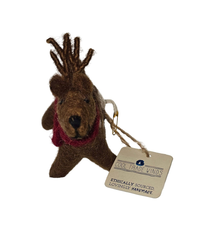 Mini Handmade Felt Standing Reindeer Ornament