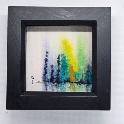 Original Watercolour painting in a box frame Blue and Gold