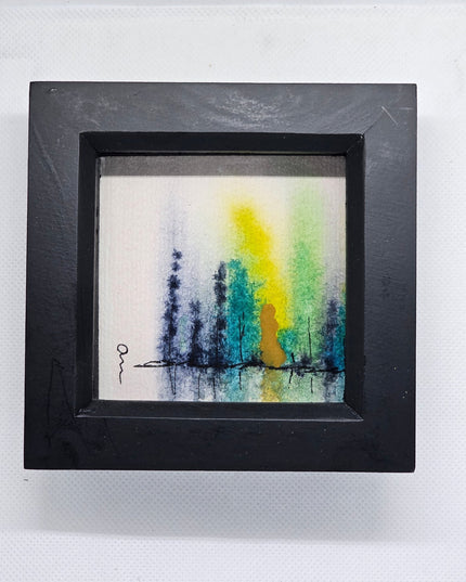 Original Watercolour painting in a box frame Blue and Gold