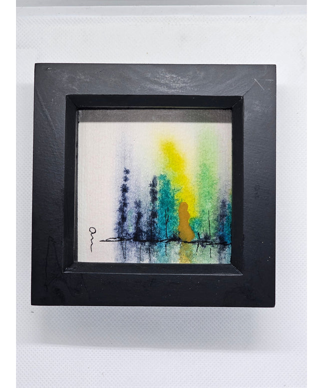 Original Watercolour painting in a box frame Blue and Gold