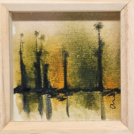 Original Watercolour painting in a box frame Green and yellow