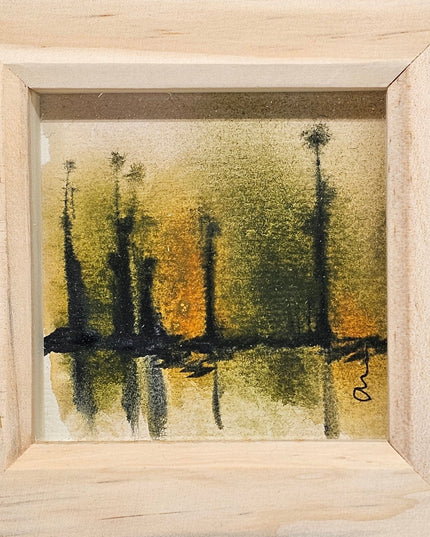 Original Watercolour painting in a box frame Green and yellow