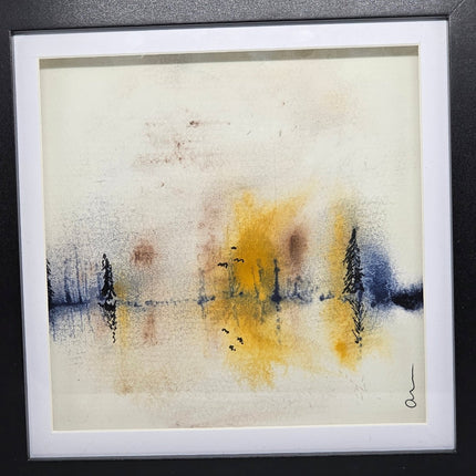 Original Watercolour painting in a Large box frame Blue and Yellow