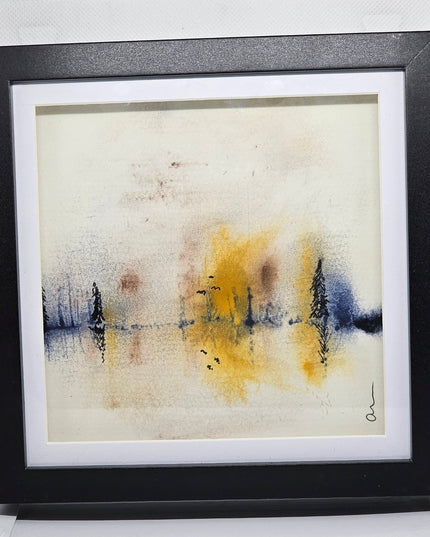 Original Watercolour painting in a Large box frame Blue and Yellow