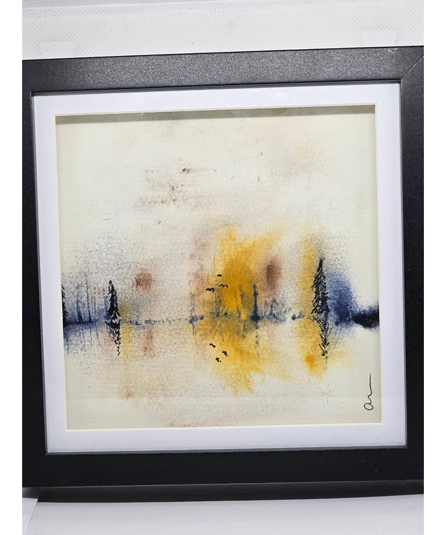 Original Watercolour painting in a Large box frame Blue and Yellow