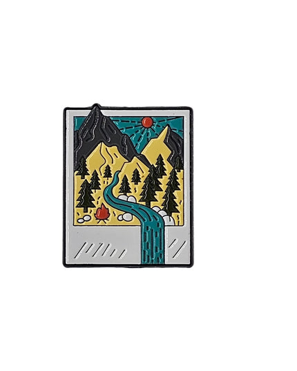 Outdoor Adventure Pin badges Mountain and river