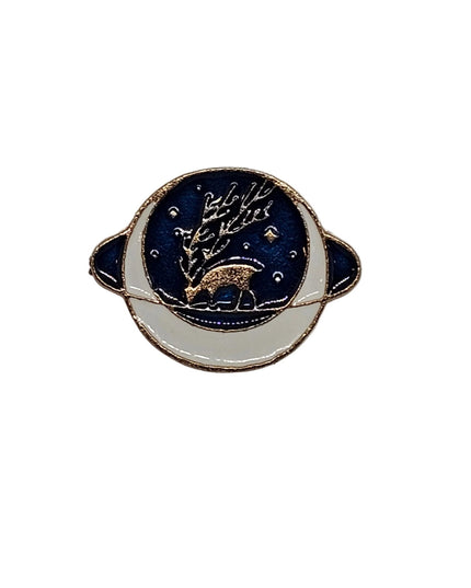 Space and Weather themed pin badges - Various Designs Stag in a planet
