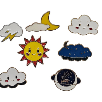 Space and Weather themed pin badges - Various Designs