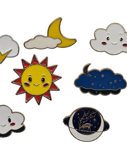 Space and Weather themed pin badges - Various Designs