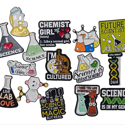 Science themed pin badges (various designs)