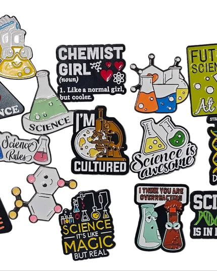 Science themed pin badges (various designs)