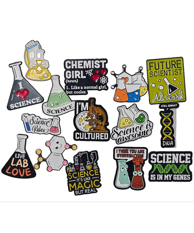 Science themed pin badges (various designs)