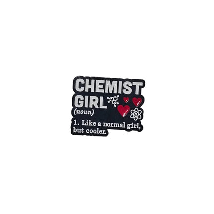 Science themed pin badges (various designs) Chemist Girl