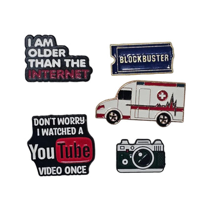 Technology themed pin badges (various designs) - The Red Squirrel