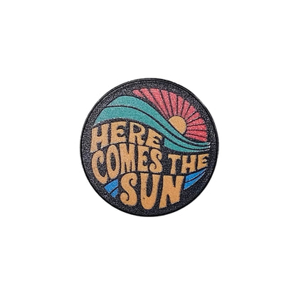 Music themed pin badges Here comes the Sun