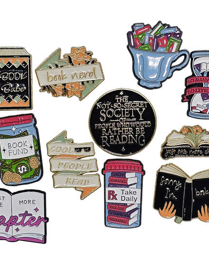 Book themed Pin Badges - various designs