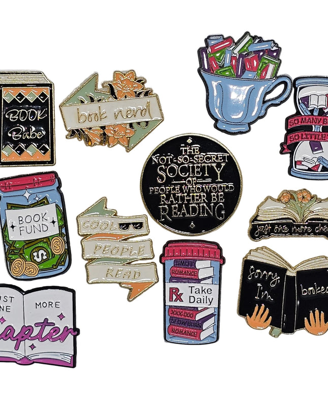 Book themed Pin Badges - various designs