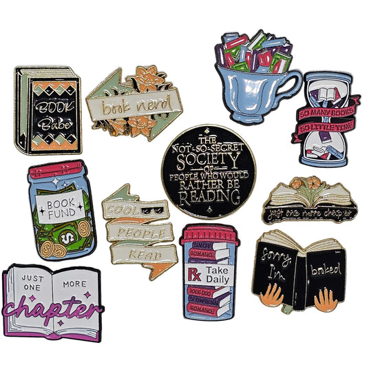 Book themed Pin Badges - various designs - The Red Squirrel