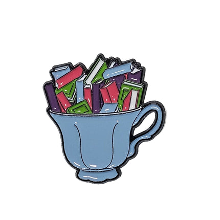 Book themed Pin Badges - various designs Books in a cup