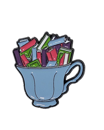 Book themed Pin Badges - various designs Books in a cup