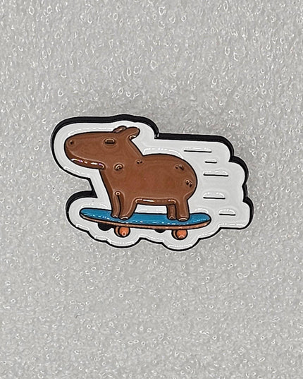 Capybara Pin Badges - various designs Blue scateboard