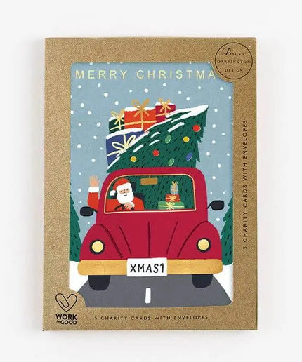 Charity Christmas Card Pack Santa in a truck