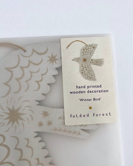 Screenprinted Wooden Decoration - White Bird