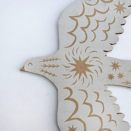 Screenprinted Wooden Decoration - White Bird