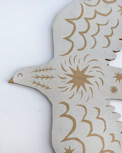 Screenprinted Wooden Decoration - White Bird