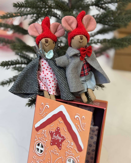 Cute Winter Mice in a Box – LevLov Mouse Set with Bed & Gingerbread House