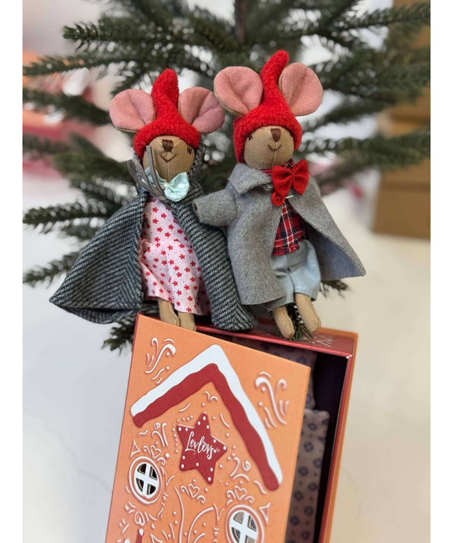 Cute Winter Mice in a Box – LevLov Mouse Set with Bed & Gingerbread House