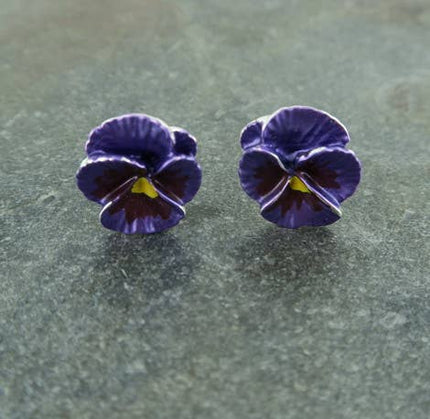 Pansy Purple Clip On Earrings, Silver Plated