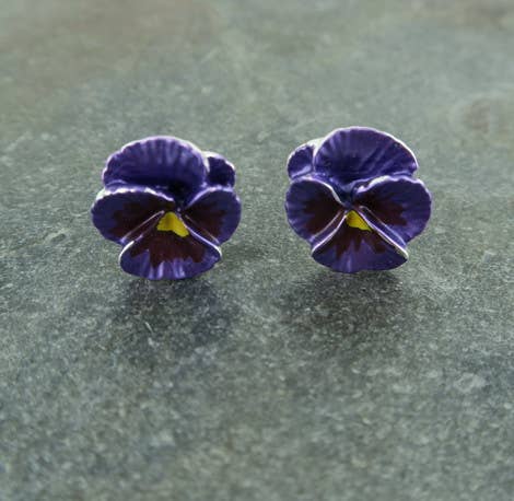 Pansy Purple Clip On Earrings, Silver Plated - The Red Squirrel