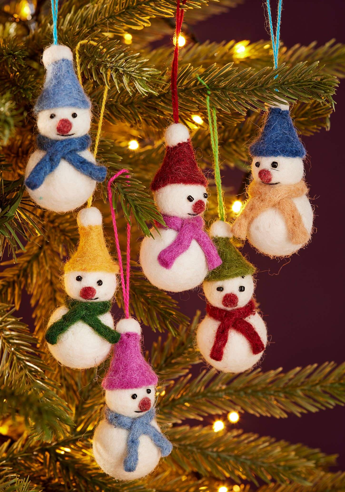 Set of 6 Felt Snowmen Decorations - The Red Squirrel