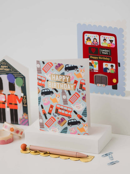 London Bus Scalloped Birthday Card Modern Birthday Card - The Red Squirrel