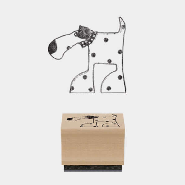 Rubber stamp with a dog design on a white background