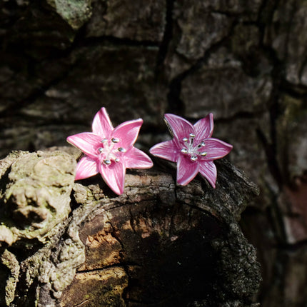Lily Pink Star Gazer Flower Post Stud Earrings