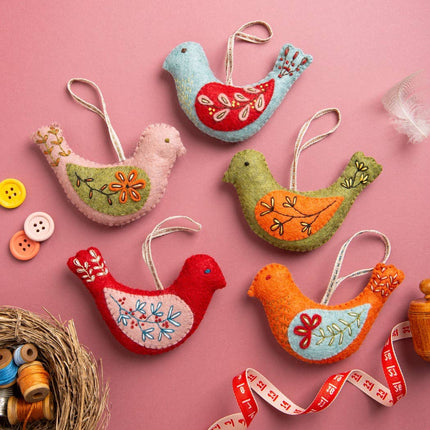 Folk Birds Felt Craft Kit - Makes 5 Embroidered Decorations | Corinne Lapierre