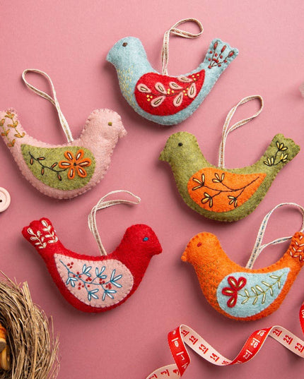 Folk Birds Felt Craft Kit - Makes 5 Embroidered Decorations | Corinne Lapierre
