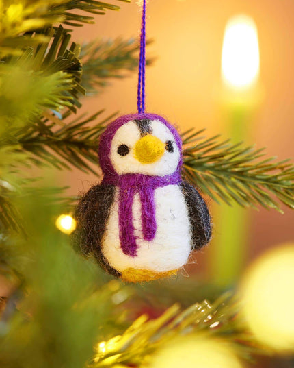 Set of 5 Hanging Felt Penguin Christmas Decorations