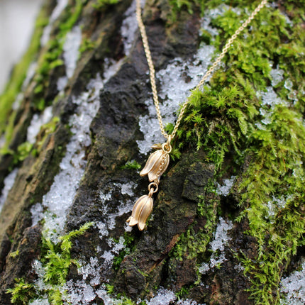Gold Bluebell Pendant Necklace, 14K Gold Plated