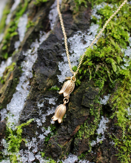 Gold Bluebell Pendant Necklace, 14K Gold Plated
