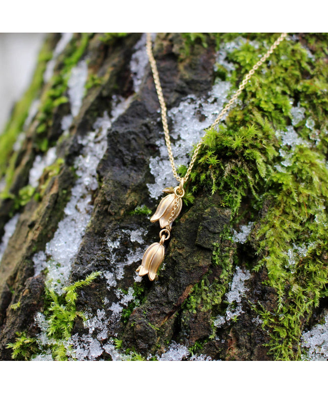Gold Bluebell Pendant Necklace, 14K Gold Plated