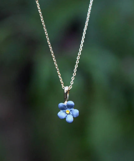 Mini Forget Me Not Flower Necklace, 14k Gold Plated